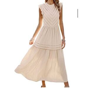 Boheme Cream Layered flowy Maxi Dress- small